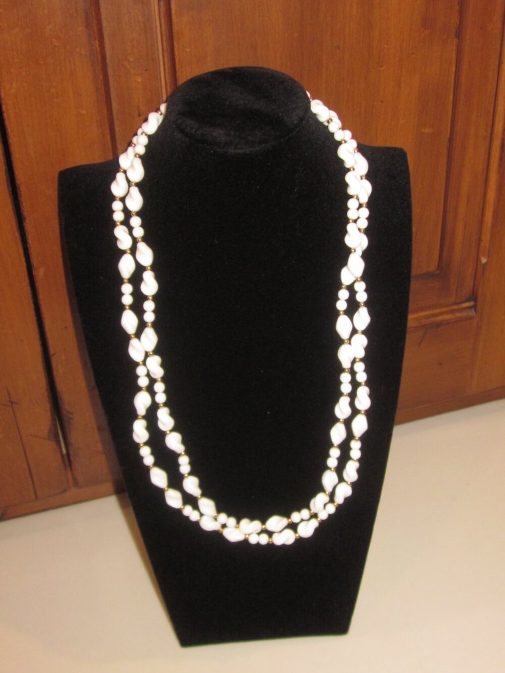 Trifari White Lucite Double Strand Necklace - Picture 4 of 4